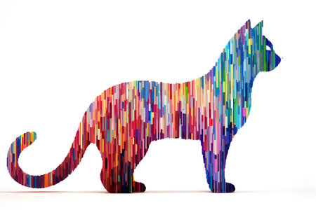 a multicolored drawing of a cat made up of rectangles, white backgroundの素材
