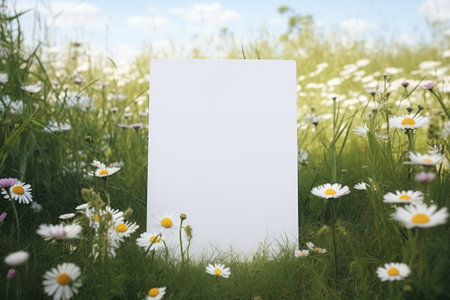 an empty space for text in the grass with daisies. The time of spring.の素材