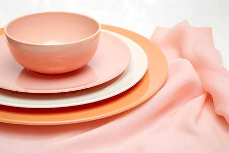 the dishes are peach-colored. plates.の素材