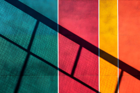 Bright colors and shadows interplay on a textured wall, creating dynamic visual interest.の素材