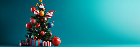 A beautifully decorated Christmas tree stands against a vibrant backdrop, exuding cheer and joy.の素材