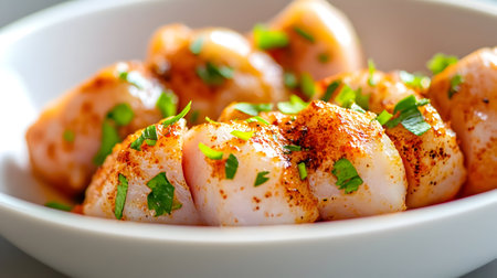 Juicy chicken marinated with vibrant spices and fresh herbs awaits a culinary adventure.の素材