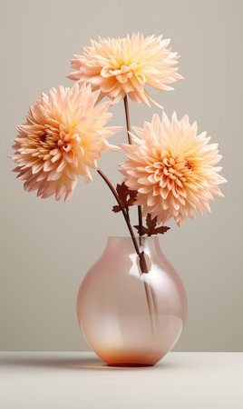 Chrysanthemum flowers in a vase on a gray background.の素材