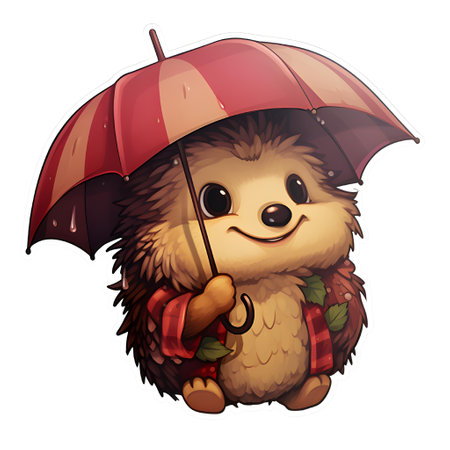hedgehog with an umbrella on a white background. vector illustrationの素材