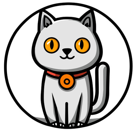 Cute cartoon cat in circle. Vector illustration isolated on white background.のイラスト素材
