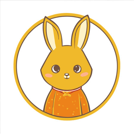 Cute cartoon rabbit on a white background. Vector illustration in a circle.のイラスト素材