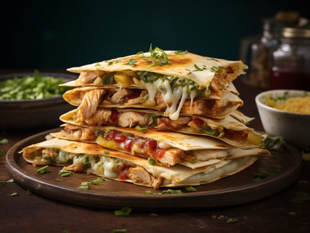 Mexican quesadilla with chicken, cheese and guacamoleの素材