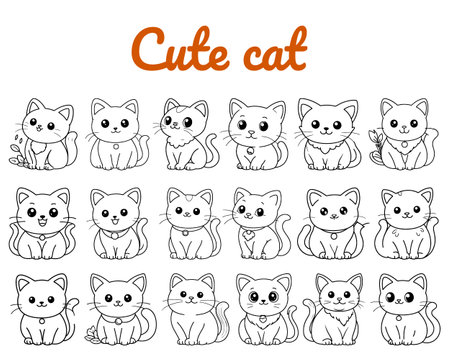 Set of cute cats. Hand drawn vector illustration for coloring book.のイラスト素材
