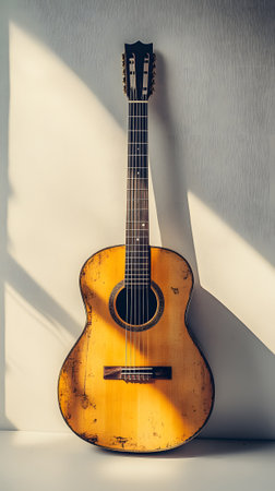 Guitar on white background - Vintage filter and sunflare effectの素材