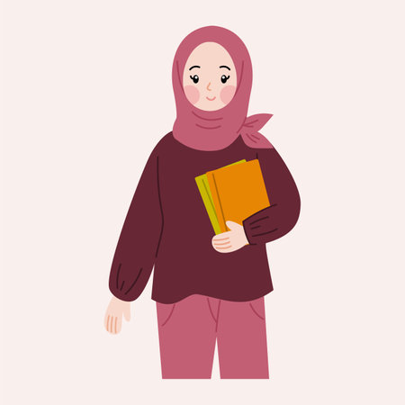 Muslim girl with a book. Vector illustration in a flat style.のイラスト素材