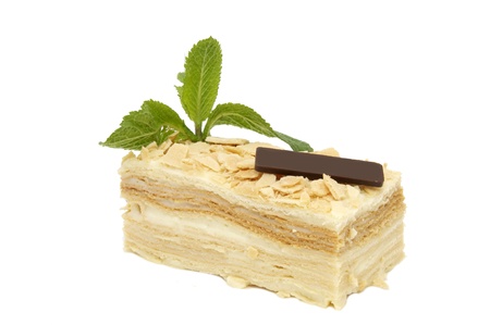 piece of layer cake on a white background