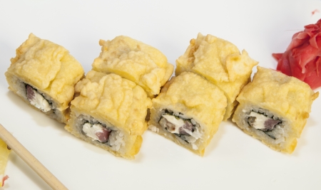 Japanese sushi on a table in a restaurantの写真素材