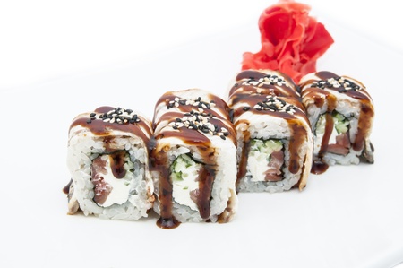 Japanese sushi seafood on a white backgroundの写真素材