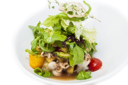 restaurant dish salad of octopus and greens and vegetablesの写真素材