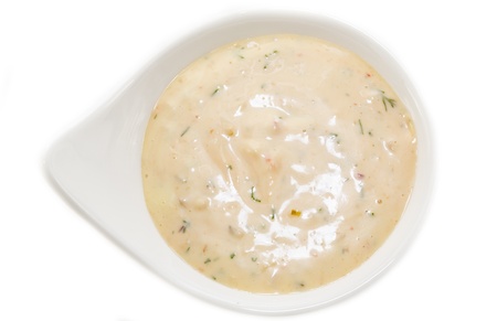 mayonnaise garlic sauce on a white backgroundの写真素材