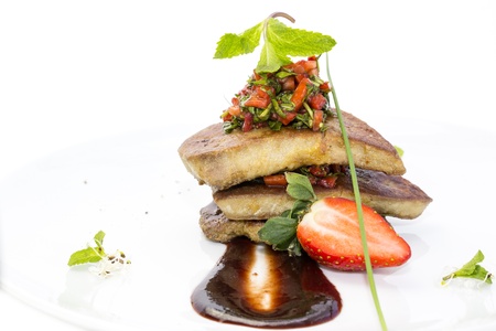 foie gras garnished with strawberriesの写真素材