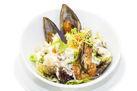 seafood salad on a white background in the restaurantの写真素材