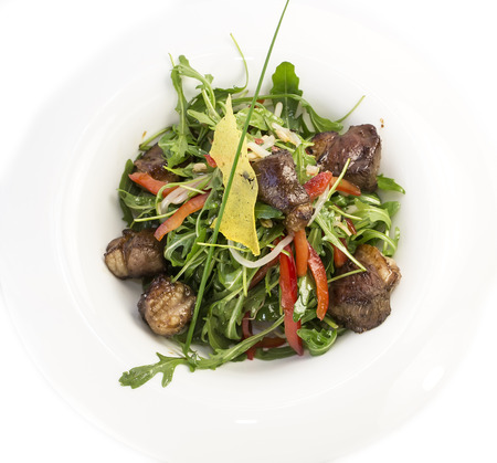 duck with arugula on a white background in the restaurantの写真素材