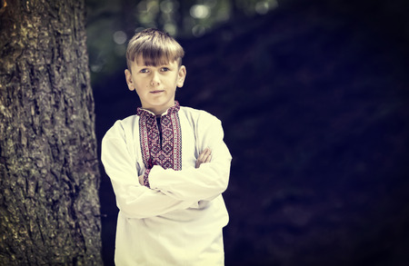 Ukrainian boy in traditional Ukrainian clothesの写真素材