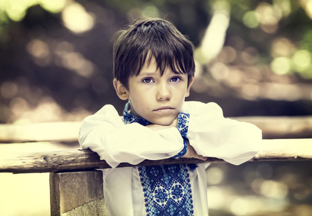 Ukrainian boy in traditional Ukrainian clothesの写真素材