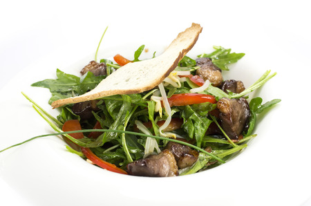 duck with arugula on a white background in the restaurantの写真素材