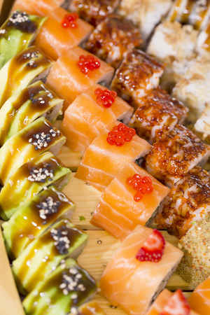 delicious seafood sushi at a Japanese restaurantの写真素材