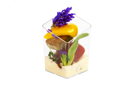 canaps with edible flowers meat cheese and seafood