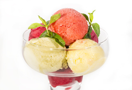 sorbet refreshment, plate peach mint bowl berryの写真素材