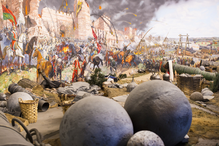 ISTANBUL, TURKEY - OCTOBER 14, 2015: Fall of Constantinople in 1453. Captured by Mehmet. Panorama Museum Military, Istanbul, Turkeのeditorial素材