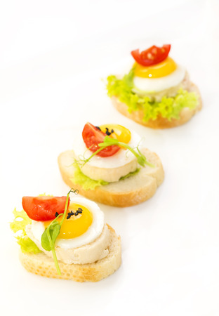 Canapes of cheese vegetables meat and seafoodの写真素材