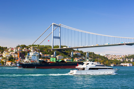 ISTANBUL, TURKEY - OCTOBER 10, 2015: Bosphorus Bridge photographing with straight .Istanbul, Turkeyのeditorial素材