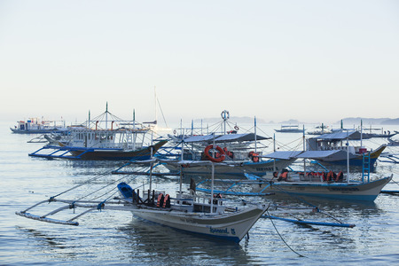 El NIDO, PHILIPPINES - FEB. 16: Morning in the harbor fishing village of El Nido FEB. 16, 2016 in El Nido Philippines.のeditorial素材