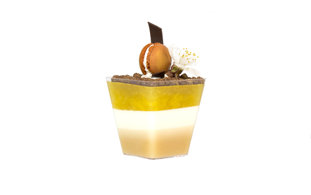 Mini Canape with meat and vegetables in plastic cupsの写真素材