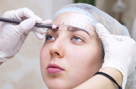 Mikrobleyding eyebrows workflow in a beauty salonの写真素材