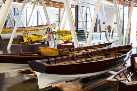 ISTANBUL, TURKEY - 3 APRIL, 2016: Maritime Museum in Istanbul stabbing ancient boats Turkish sultansのeditorial素材