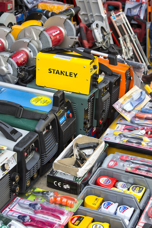 ISTANBUL, TURKEY - 6 APR, 2016: A street market of spare parts and tools parts.Istanbul - 2015のeditorial素材