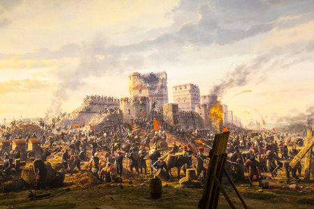 ISTANBUL, TURKEY - JUNE 6, 2016: Fall of Constantinople in 1453. Captured by Mehmet. 1453 Panorama Museum, Istanbul, Turkeのeditorial素材