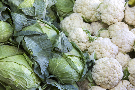 Heads of cabbage a large background in the marketの写真素材