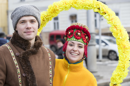KHARKOV, UKRAINE- FEBRUARY 26, 2017: Traditional celebration carnival costume show in the town square.Kharkov. Ukraine-2017のeditorial素材