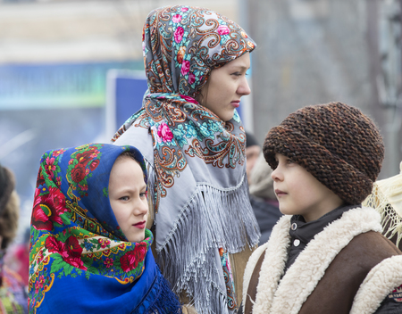 KHARKOV, UKRAINE- FEBRUARY 26, 2017: Traditional celebration carnival costume show in the town square.Kharkov. Ukraine-2017のeditorial素材
