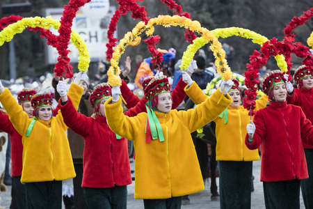 KHARKOV, UKRAINE- FEBRUARY 26, 2017: Traditional celebration carnival costume show in the town...