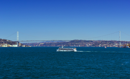 ISTANBUL, TURKEY - 3 APRIL, 2017: Panorama of view from the Golden Horn on the duct slopes Cityのeditorial素材