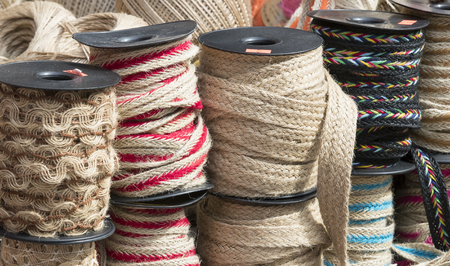 Background of coils of a rope shot close-up