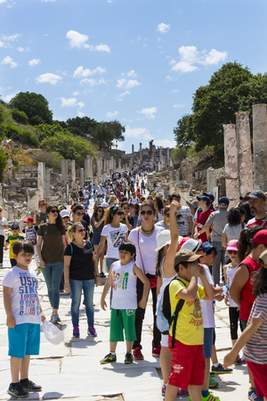 EPHESUS, TURKEY - 6 MAY, 2017: The ruins of the ancient antique city of Ephesus, the library of Celsus, the amphitheater temples and columns. Candidate for the UNESCO World Heritage Listのeditorial素材