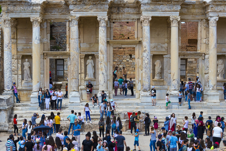 EPHESUS, TURKEY - 6 MAY, 2017: The ruins of the ancient antique city of Ephesus, the library of Celsus, the amphitheater temples and columns. Candidate for the UNESCO World Heritage Listのeditorial素材