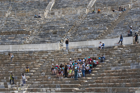 EPHESUS, TURKEY - 6 MAY, 2017: The ruins of the ancient antique city of Ephesus, the library of Celsus, the amphitheater temples and columns. Candidate for the UNESCO World Heritage Listのeditorial素材