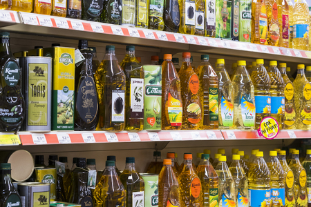 MARMARIS, TURKEY - 29 APRIL, 2017: Interior interior of stiles and refrigerators with products of Migros supermarket in Marmaris, Turkeyのeditorial素材
