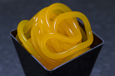 Molecular cuisine dishes in plastic buffetの写真素材