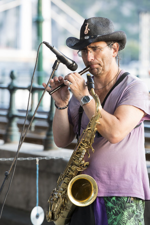 BUDAPEST, HUNGARY. 23 JUNE, 2017: Street musicians on the streets of Budapest in Hungaryのeditorial素材