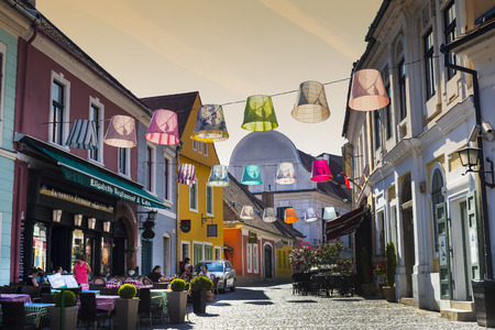 BUDAPEST, HUNGARY. 23 JUNE, 2017: The streets of the tourist town of Szentendre with shops and restaurants.のeditorial素材